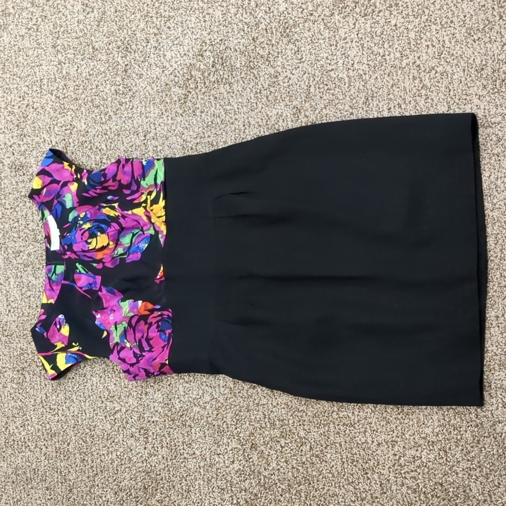 Trina Turk silk floral and black cap sleeve dress size 12